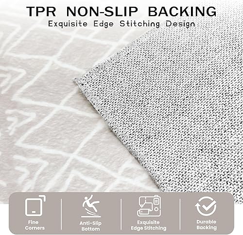 Miniatura 9 de Tititex Alfombra bohemia gris y blanca de 20 x 32 pulgadas (1.6 x 2.6 pies) de pelo sintético de conejo ultra suave, tapete bohemio para pasillo,