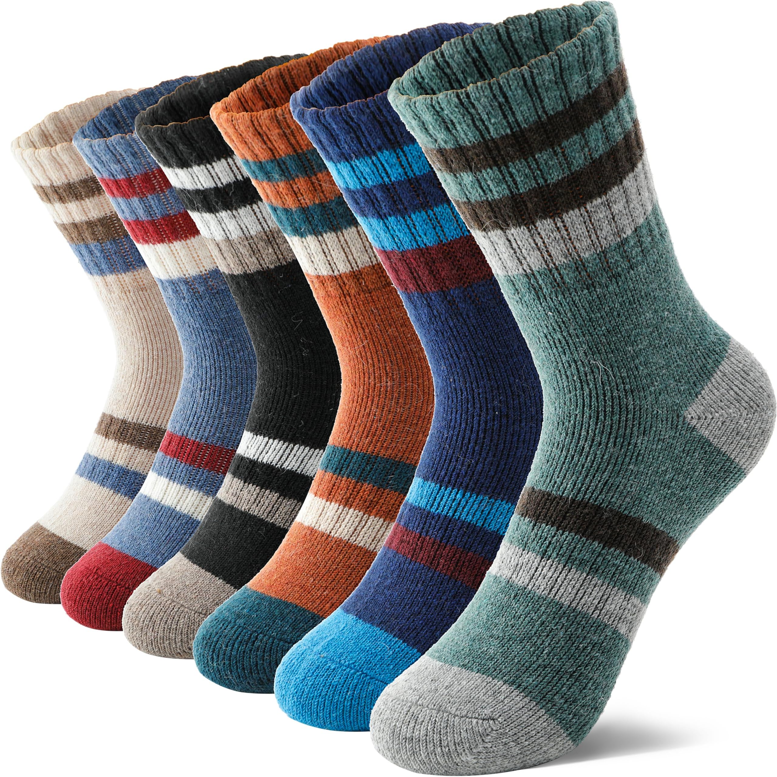 6 Pairs Kids Merino Wool Walking Hiking Socks Boys Girls Toddlers Winter Thermal Thick Warm Cushion Crew Boot Socks