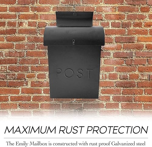 Miniatura 4 de NACH Buzón con bloqueo, 13.9 x 3.93 x 10.6 pulgadas, buzón negro con cerradura, soporte de pared para buzón colgante - El buzón con cerradura Emily