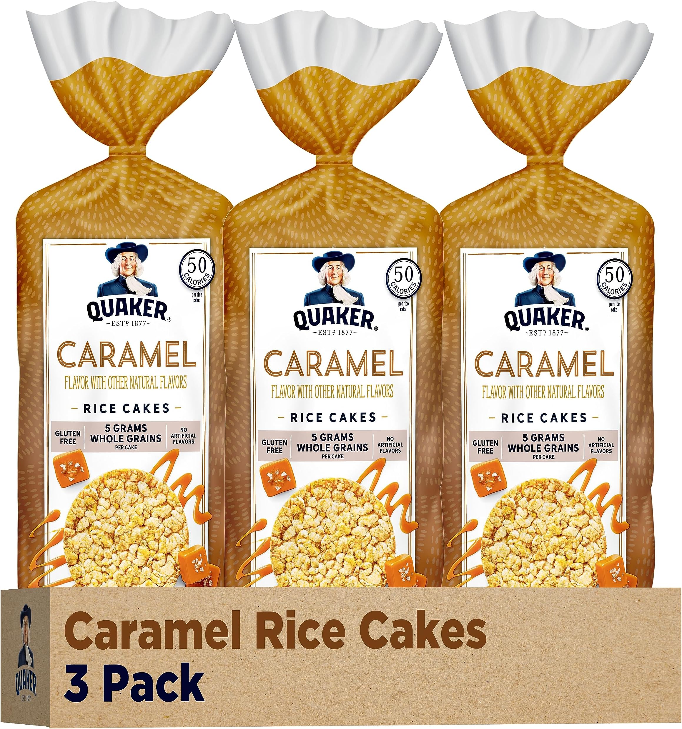 Quaker Large Rice Cakes, Caramel, Pack of 3
