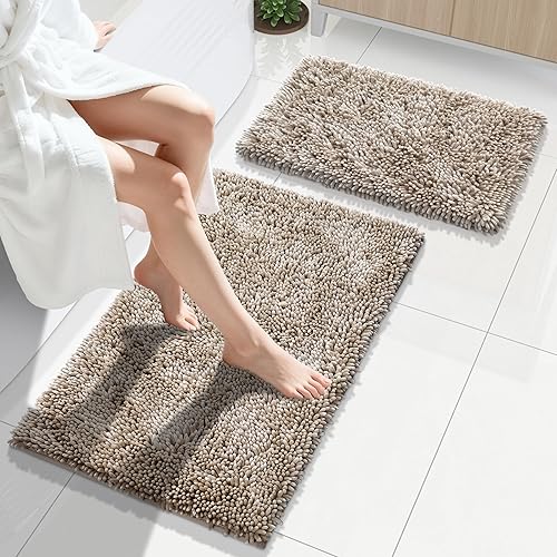 Miniatura 89 de Yimobra Juego de 2 alfombras de baño, alfombra de baño suave y absorbente y alfombra de inodoro en forma de U con respaldo antideslizante, alfombras