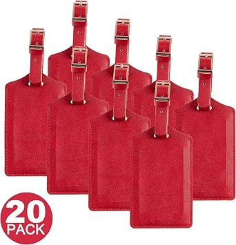 Travelambo 20 Pack Luggage Tags Faux Leather for Suitcases Travel Bag Labels with Protection Cover ID Red Deep