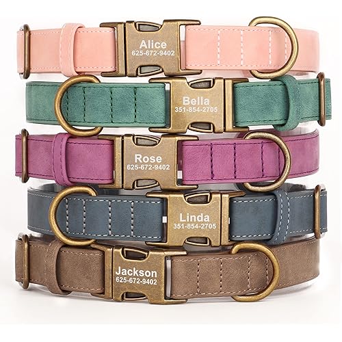 KINYABLUE Personalized Dog Collars for Small Dogs, Custom Soft Leather Dog Collar with Engraved ID Name and Number, Adjustable Heavy Duty Purple Dog Collar with Quick Release Metal Buckle, S (10-16")