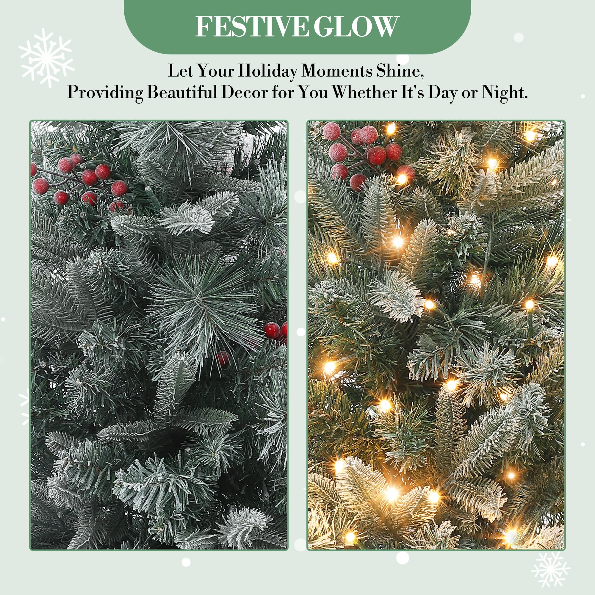 Künstlicher Weihnachtsbaum 125cm – 150 LEDs (Warmweiß & Mehrfarbig), 9 Modi, Schnee-Effekt, PVC Zweige, klassisch Schneeflocken-Leuchtbasis – Perfekte Deko für Haus & Büro – 4ftH Frost Tree