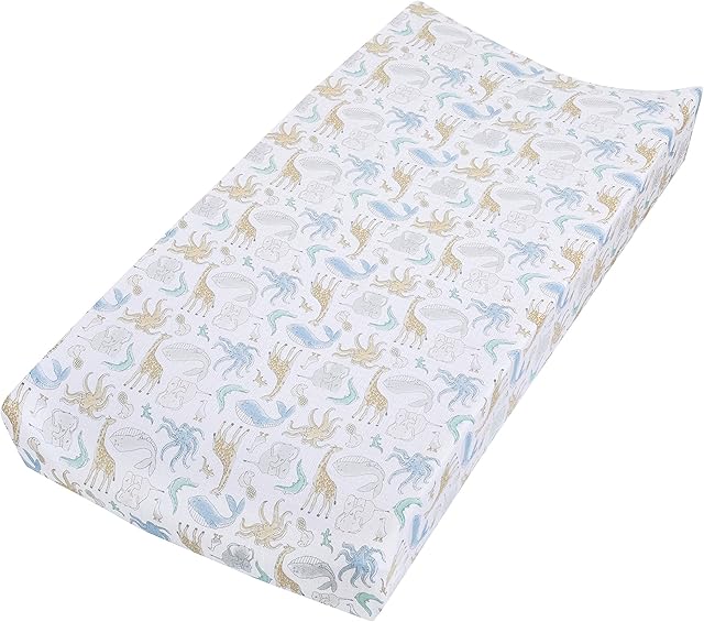 aden + anais Essentials Changing mat Cover, 100% Cotton Muslin, Super Soft & Breathable, Tailored Snug Fit, Single, Natural History 84 cm x 43 cm