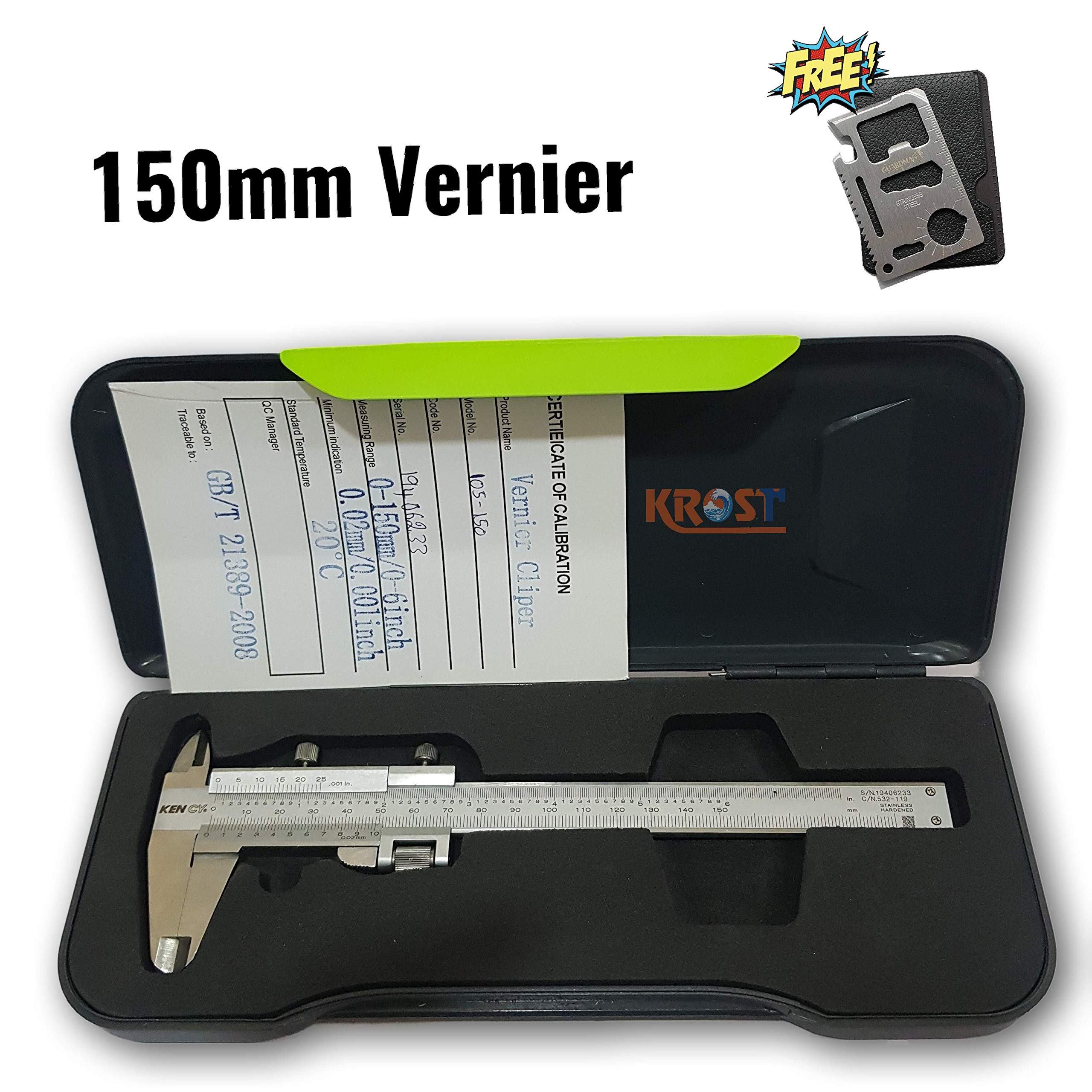 Krost Vernier Calliper 150mm/6 inch with Calibration Certificate, Inch/Metric.