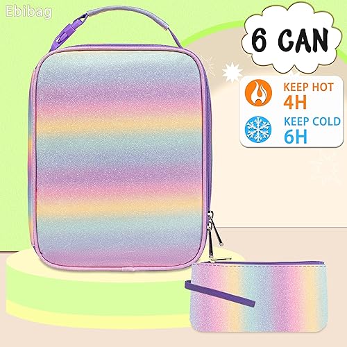 Miniatura 2 de Lonchera con bolsa para sándwichaperitivos para niñas, adolescentes, niños, para la escuela, unicornio, arcoíris, bolsa de almuerzo aislada adecuada