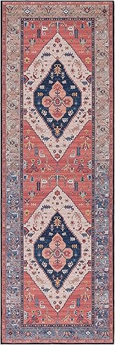 Miniatura 3 de SAFAVIEH Tucson Collection - Alfombra de pasillo, 2 pies 6 pulgadas x 8 pies, diseño de medallón persa, no desprende pelusa, lavable a máquina y