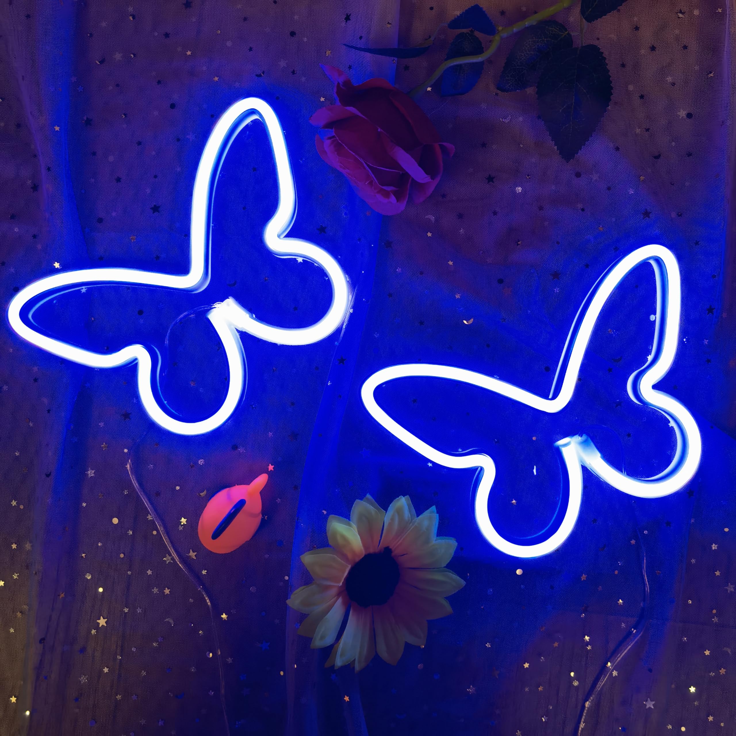 HFHungkeong Butterfly Neon Signs for Wall Office Dorm Wedding Birthday Party Room Decor,Neon Butterfly Led Signs Butterfly Decorations for Teen Girls,USB or 3-AA Battery Powered(2Pack Blue) — image 1