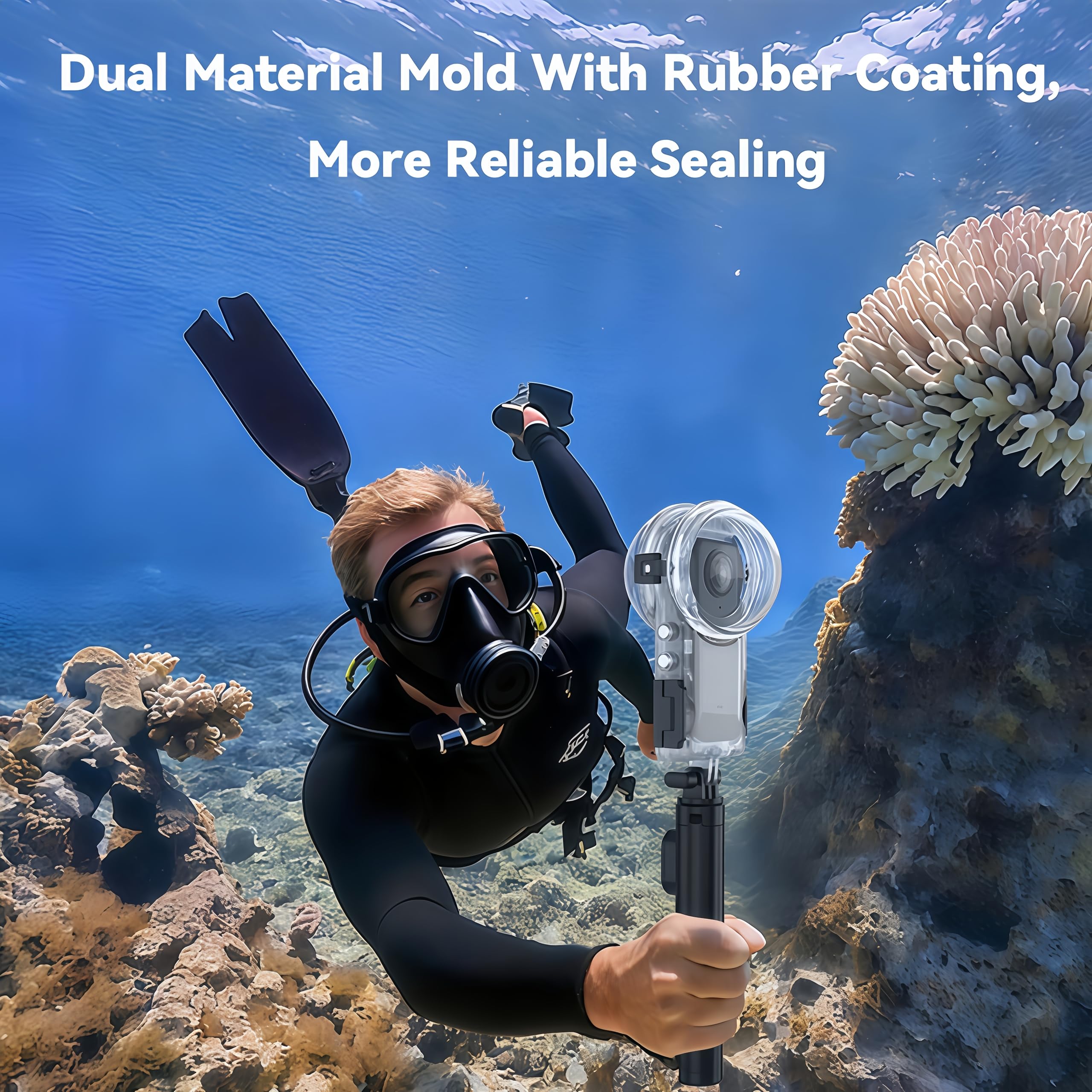Invisible Buceo Funda Compatible para Insta360 X5-60m/196ft Bajo el Agua Buceo Carcasa Impermeable, Antivaho, Lente Ultraclara, Protección 360° para Buceo, Surf, Snorkel y Extremos Deportes
