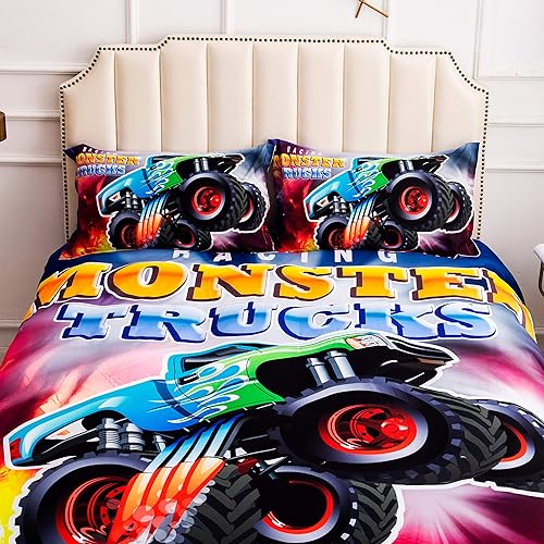 Miniatura 4 de Suncloris, juego de funda de edredón 3D Racing Monster Truck Home Incluye funda de edredón, funda de almohada (sin edredón en el interior) (Queen)