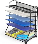 Simple Houseware 6-Tier Desk Organizer & Sliding Paper Tray - Space-Saving Desktop File Holder for Letter & Document Sorting, Black