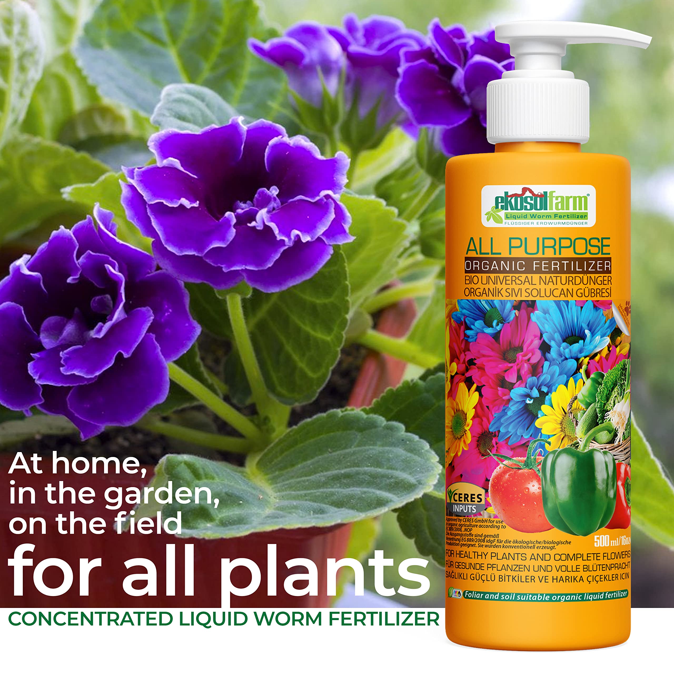 EkosolFarm Bio Universaldnger  Flssiger Regenwurmkompost fr  Zimmerpflanzen, Blhpflanzen, Obst & Gemse  500 ml  EcoCert Organisch :  Amazon.de: Garten