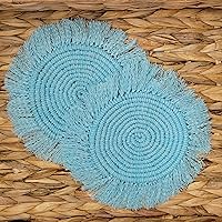 Vista 7 de Posavasos de macramé 100% algodón hechos a mano en la India, elegante y absorbente de 6 pulgadas, juego de posavasos redondos bohemios con borlas
