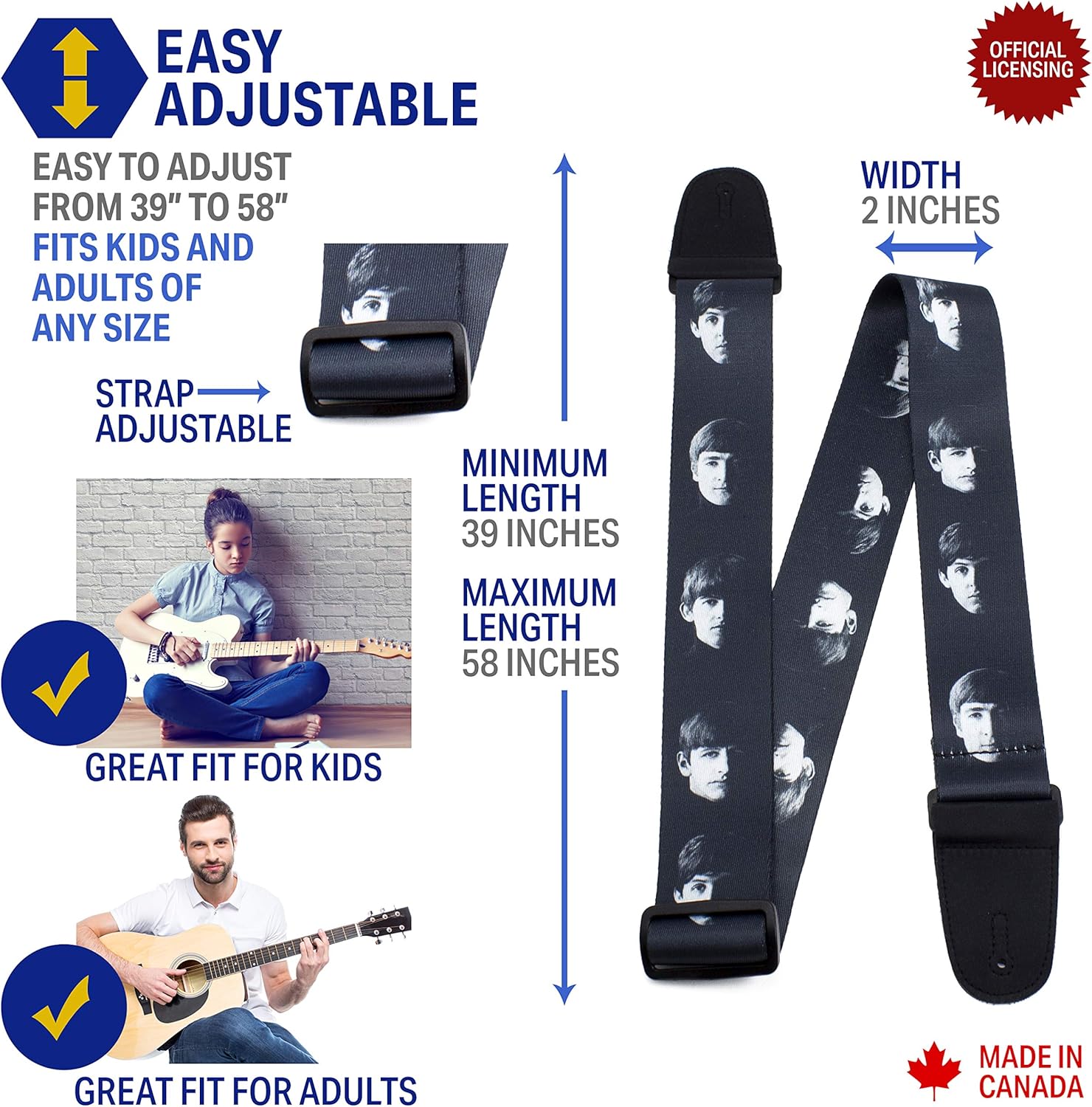 Perri’s Leathers Ltd., The Beatles, Guitar Strap, Polyester, Hard Day's Night, Official Licensed Product - Image 3