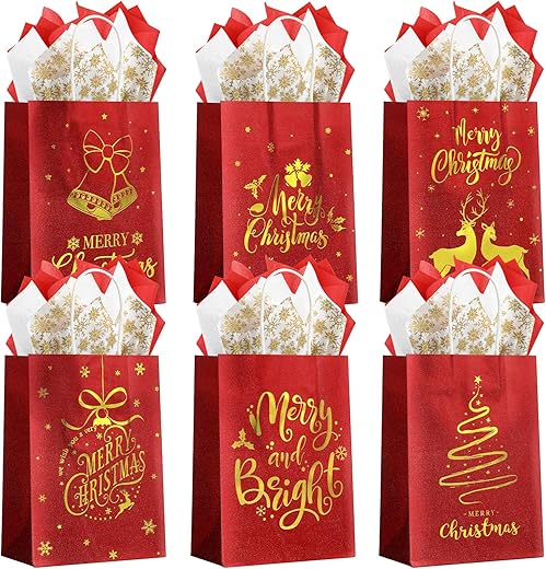 Red Glitter Christmas Bags for Gifts