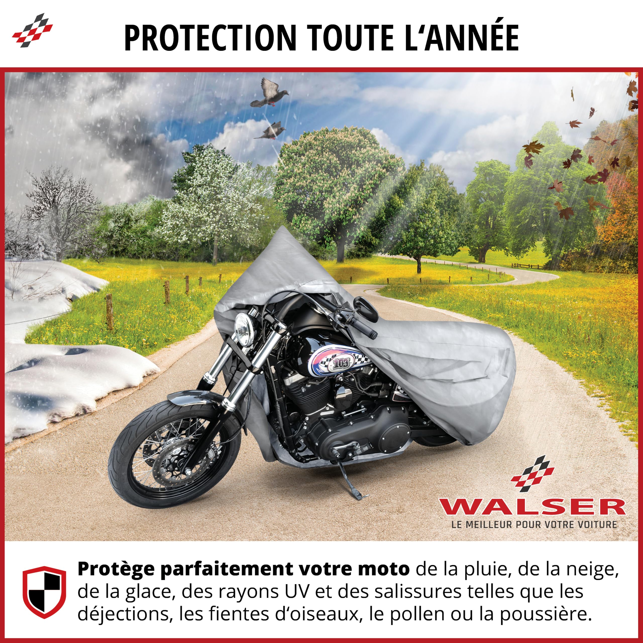 WALSER Bâche Moto All Weather L, bâche Moto 100% étanche Outdoor, Housse Motocyclette Protection Toute l'année, Housse Motocyclette Accessoires Argent 250x100x130 cm