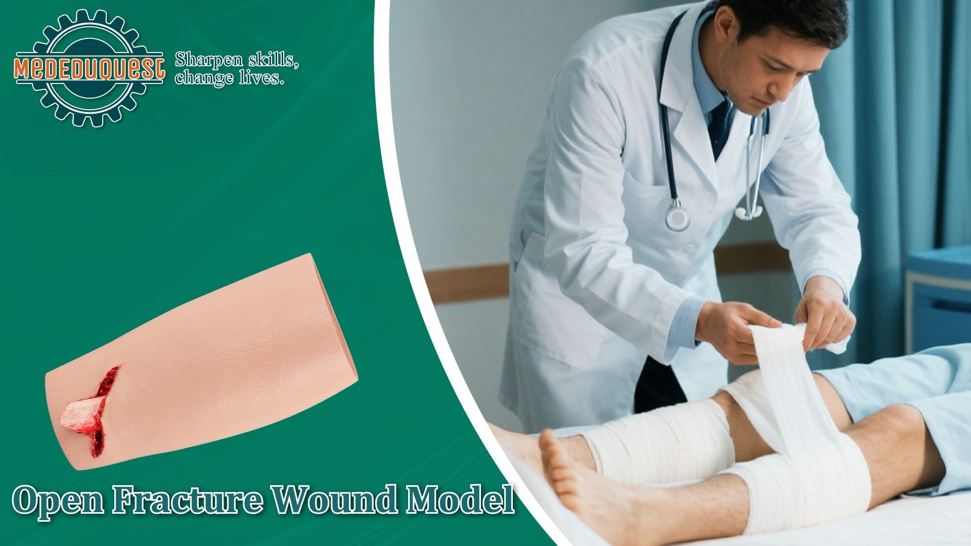 Image of Wound Packing Trainer, Wearable Open Fracture Leg Simulator | Wearable Open Fracture Simulator with Exposed Bone and Torn Tissue for Wound Packing, Trauma Response and Medical Training