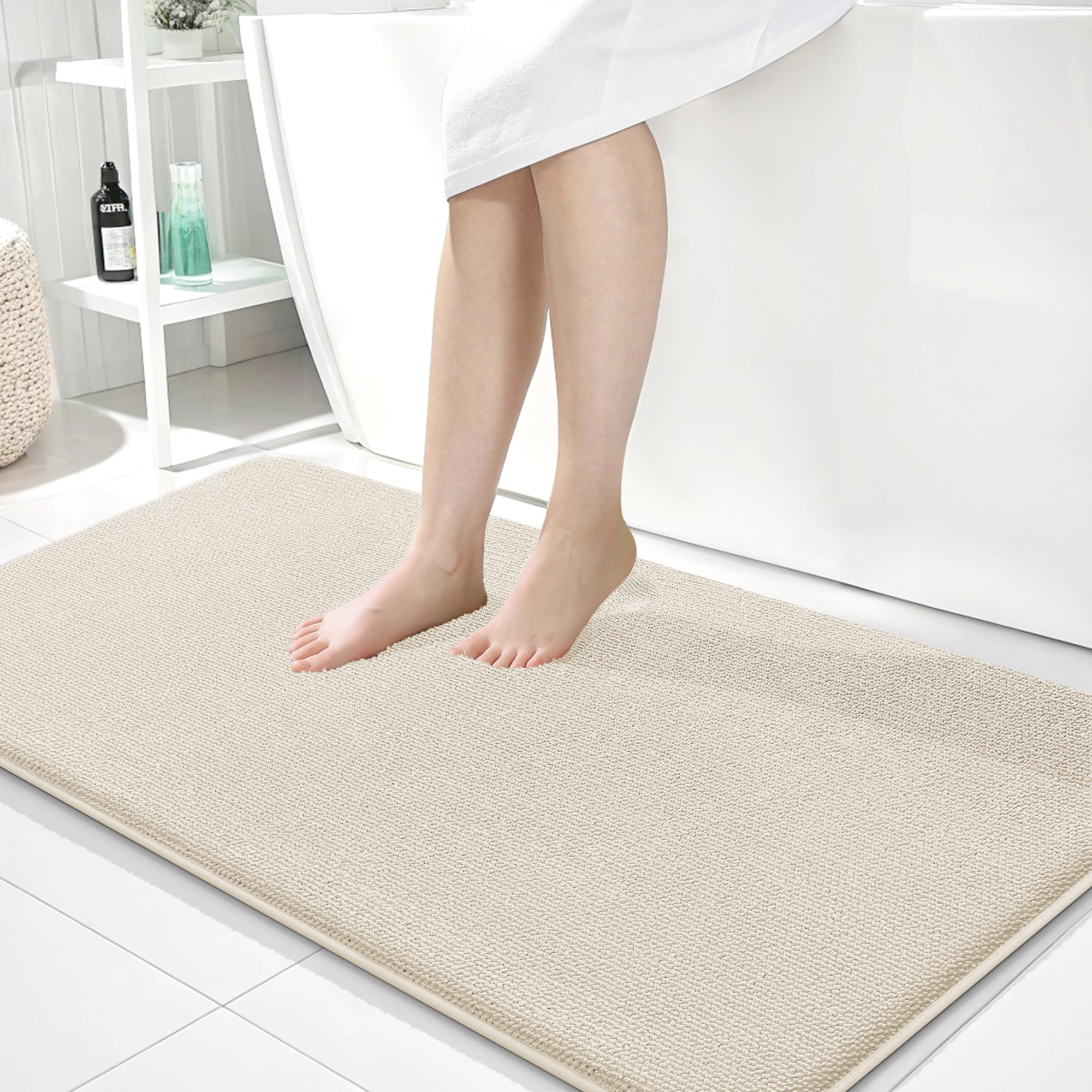 OLANLY Memory Foam Bathroom Runner Rugs 44x24, Absorbent Long Mat, Ivory