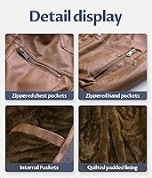 Vista 6 de CREATMO US Chaqueta de piel sintética para hombre, impermeable, resistente al viento, PU con capucha extraíble