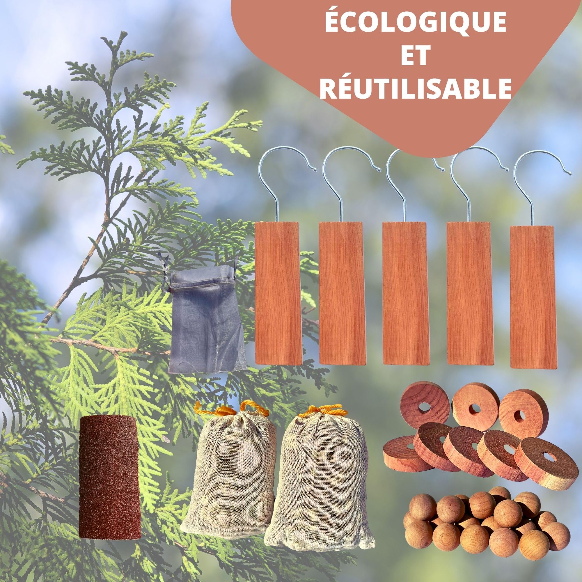 Anti Mites En Bois de Cèdre | Kit de 47 Pcs | Pour Une Meilleure Protection De Vos Vêtements et Textiles | Piège Répulsif Naturel | Boules Antimites et Accessoires Pour vos Armoires,Tiroirs, Penderies