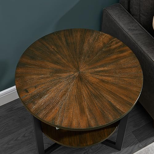 Miniatura 59 de LEEMTORIG Mesa auxiliar redonda, mesa auxiliar grande de 2 niveles con patas de metal, moderna mesita de noche para sala de estar, dormitorio, Negro