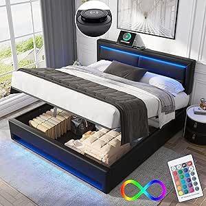 Letto Matrimoniale 140x200 Con Contenitore, LED E Ricarica USB - Moderno E Funzionale