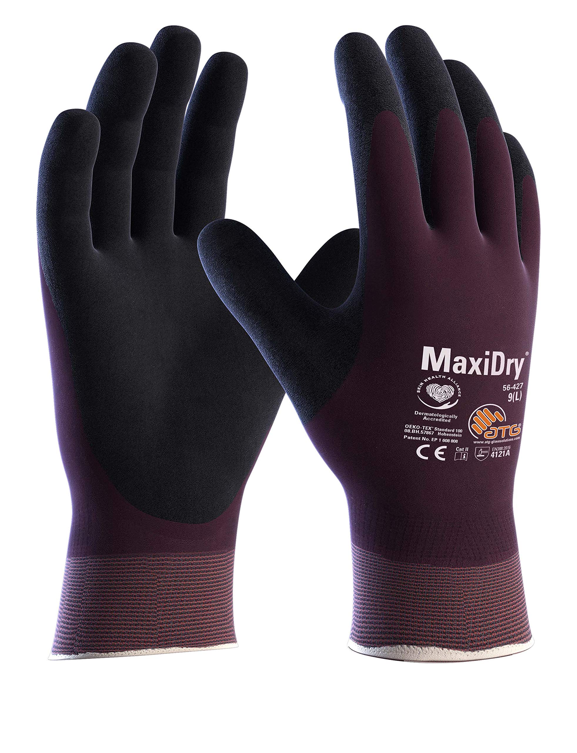 (12 Paar) ATG Handschuhe 56-427 Schutzhandschuhe MaxiDry 12 x lila/schwarz 10 (XL)
