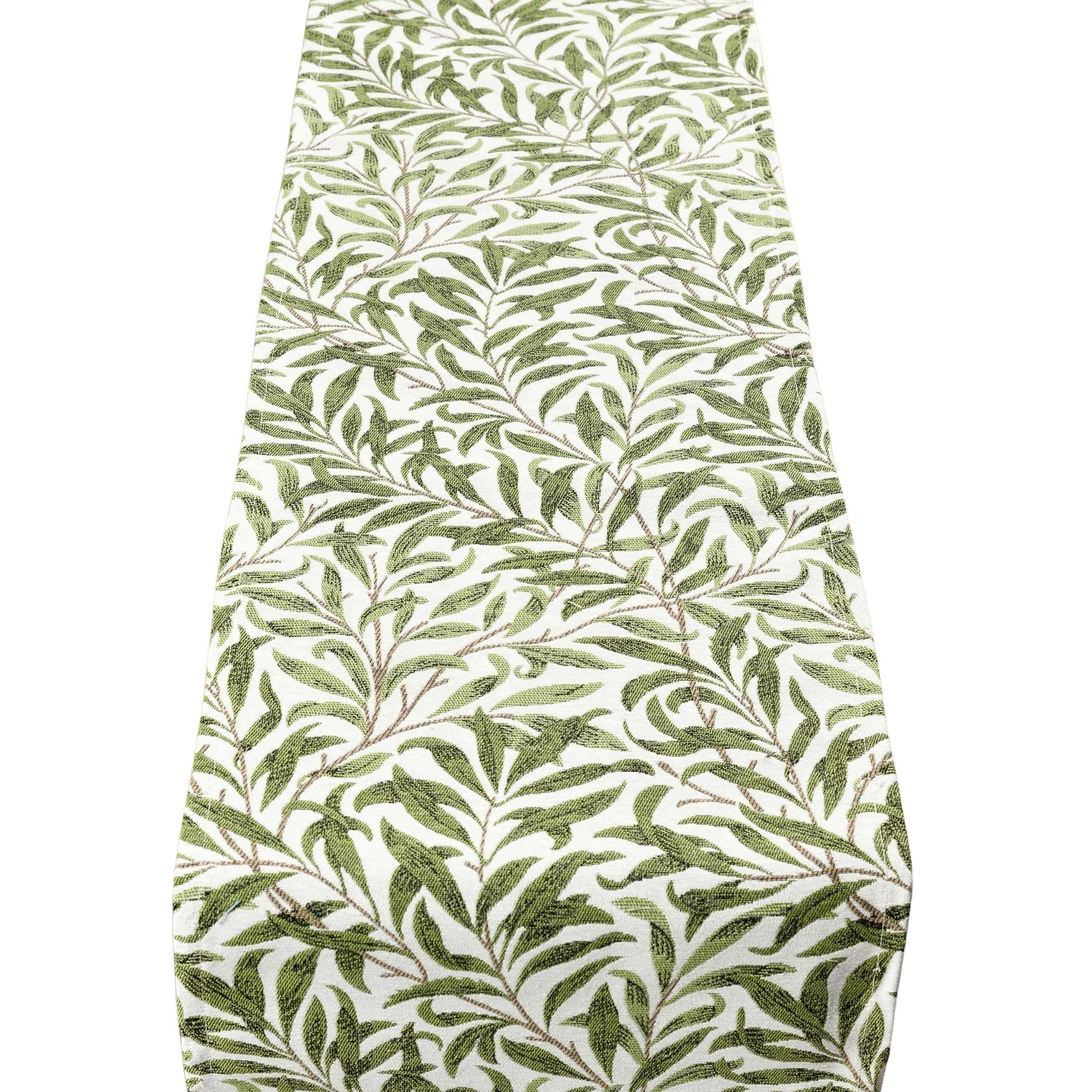 Willow Branch Tapestry Table Runner in Green. Classic Vintage William Morris Style. Dinner Party Table Decoration. Available in Two Sizes (30cm x 180cm)