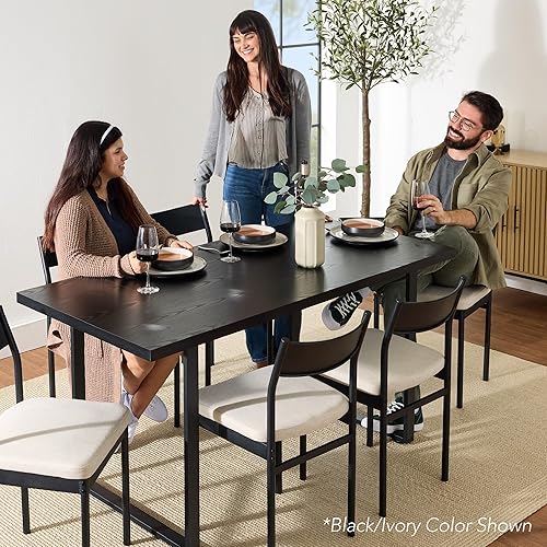 Miniatura 3 de Best Choice Products Juego de mesa de comedor moderno de 7 piezas, juego de mesa de cocina, mesa de comedor con 6 sillas, cojines tapizados, marco
