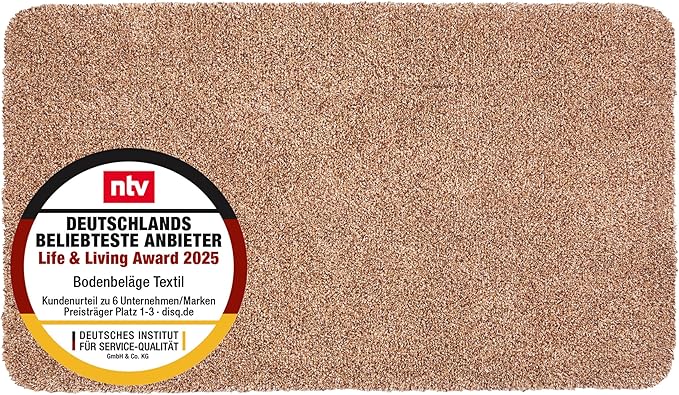 Astra Schmutzfangmatte innen waschbar 75×130 cm – Sauberlaufmatte beige 100% Baumwolle Matte – Entra SAUGSTARK – rutschfeste Fußmatte pflegeleicht