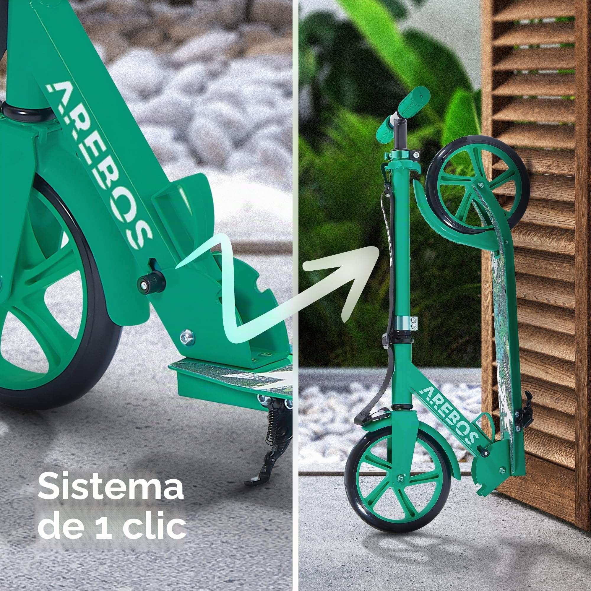 Arebos City Scooter Patinete a Pedales Patinete Regulable en Altura | Plegable | Incl. Correa de Transporte | Ruedas XXL | Freno de Pedal |para niños y Adultos |100kg de Capacidad de Carga