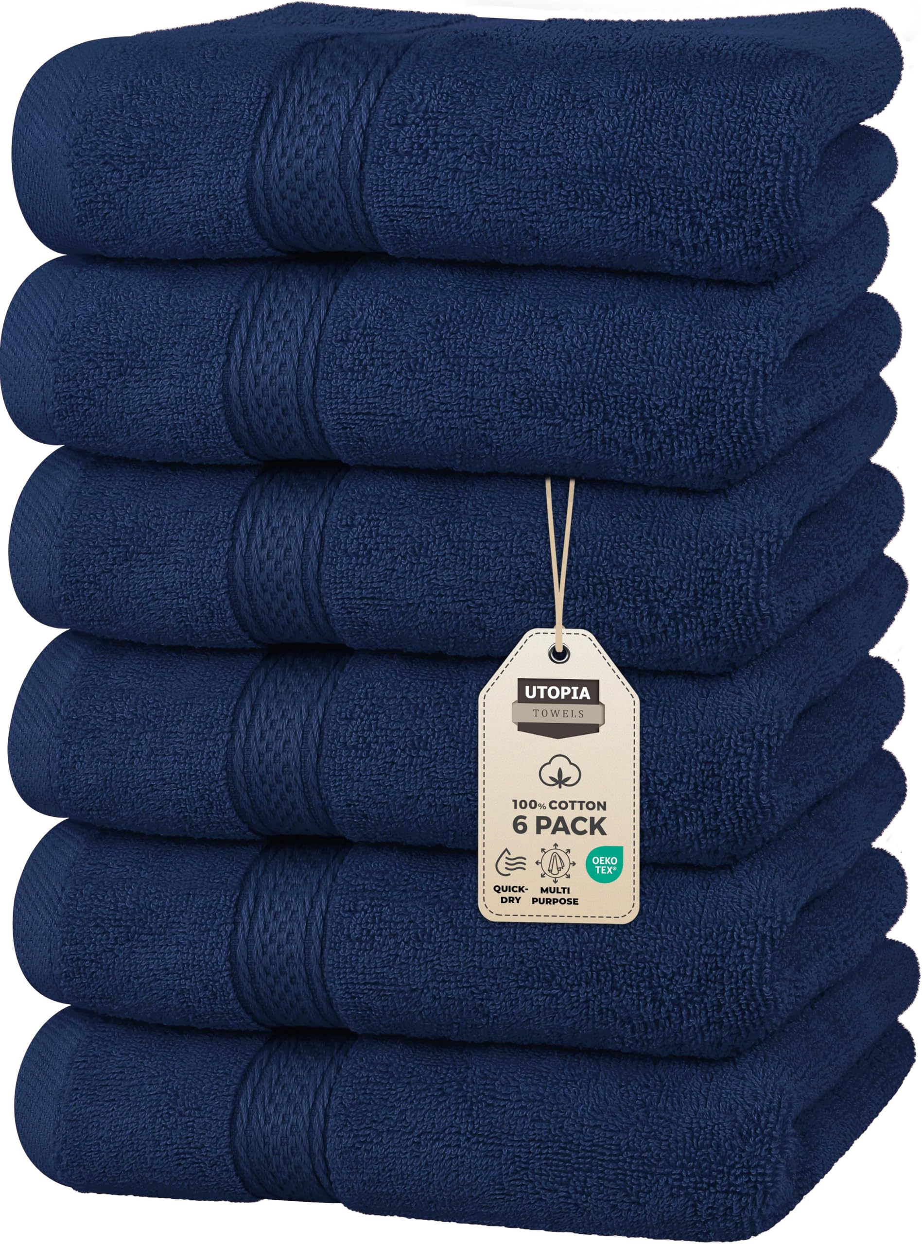 Utopia Towels [6 Pack Premium Hand Towels Set, (16 x 28 inches) 100% Ring Spun Cotton, Ultra Soft and Highly Absorbent 600GSM Towels for Bathroom, Gym, Shower, Hotel, and Spa (Navy Blue)OEKO-TEX STANDARD 100