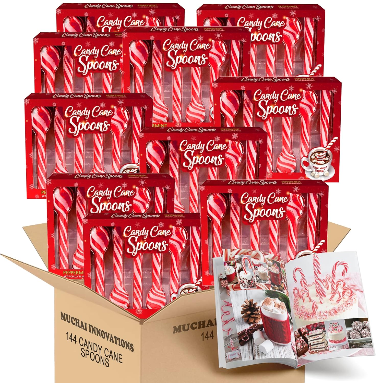 Candy Cane Peppermint Spoons Edible Spoons for Stirring Beverages Hot Chocolate