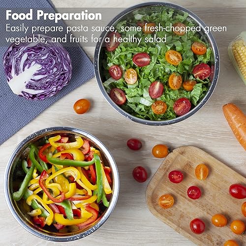 Miniatura 3 de YIHONG Juego de cuencos de acero inoxidable, 7 cuencos de metal con tapas para cocina, cuencos de acero anidables ideales para hornear, preparar,