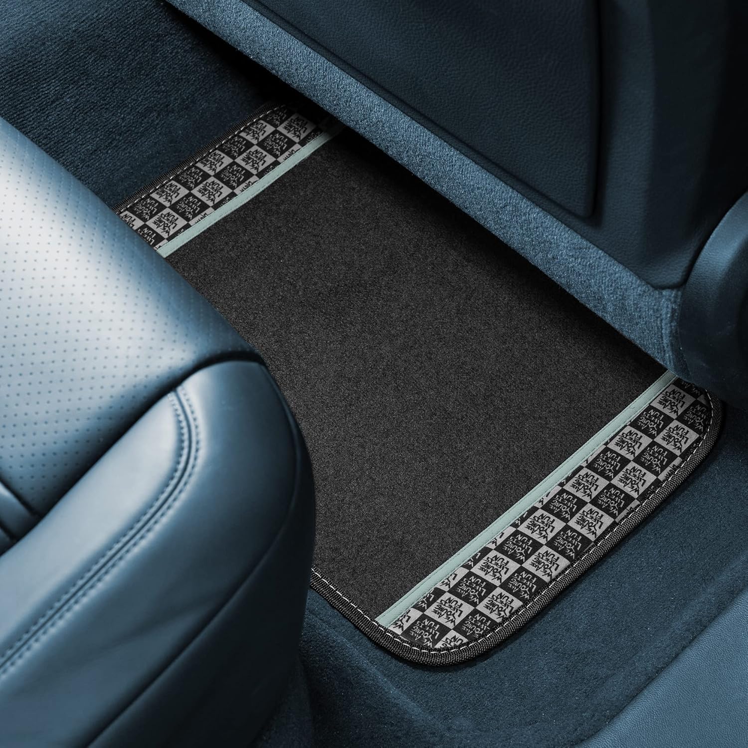 Print Carpet Floor Mats for Auto, 4 Piece Set- Universal Fit for Most Cars, Trucks, SUVs or Vans (Gray/Black)