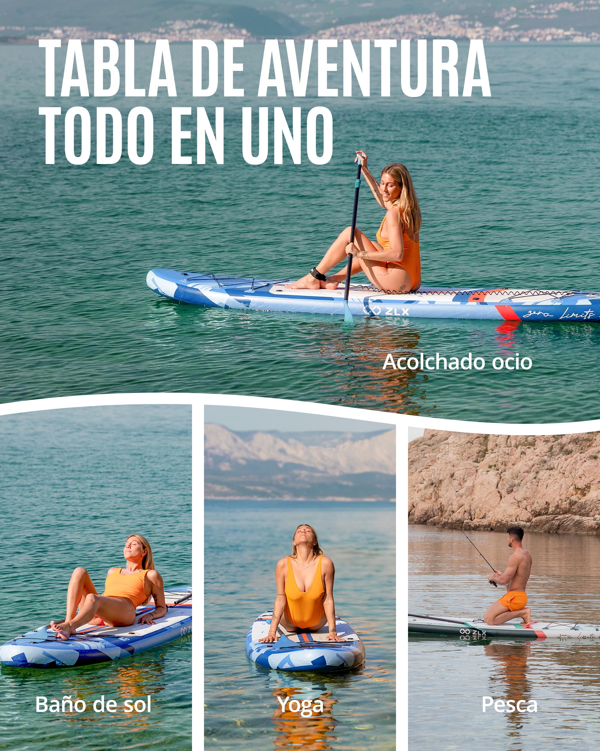 ZLX Tabla Paddle Surf Hinchable 350cm con Asiento – Ideal para Principiantes, Familiar, EVA Antideslizante, PVC Militar 3 Capas, Estable para Mar, Lago & Río, Paseo en Pareja