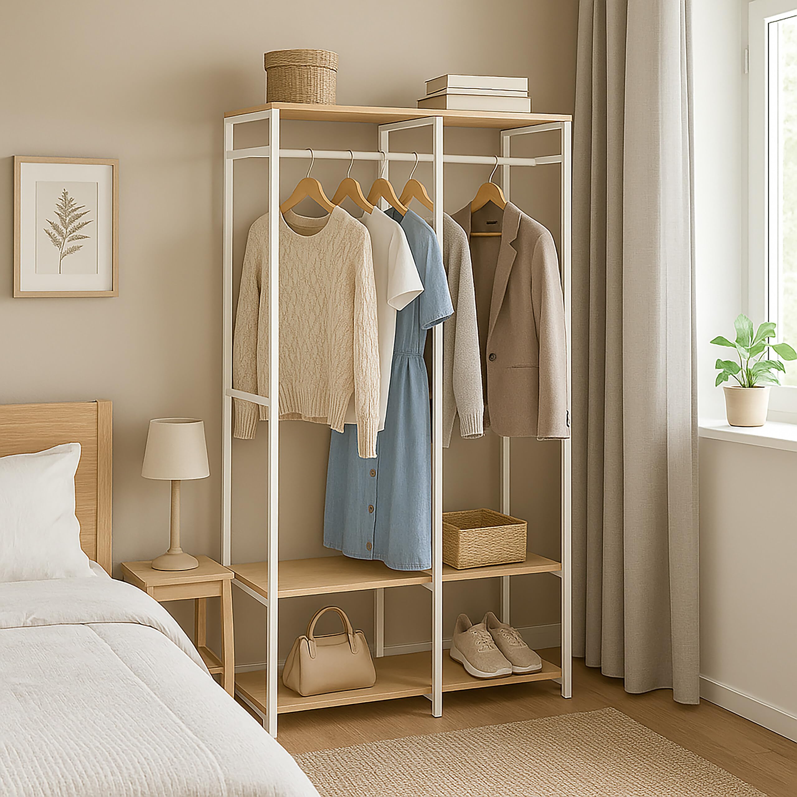 Perchero Relaxdays, Abierto, Armario, estantes y Barra, HBT: 180 x 94,5 x 40 cm, Perchero, Metal, Blanco/Madera