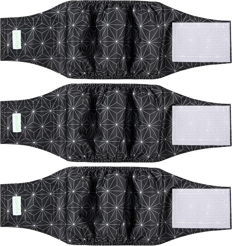 Fralda lavável para cães machos com fecho ajustável wegreeco, estampa Black Asanoha, tamanho Pequeno, pacote com 3