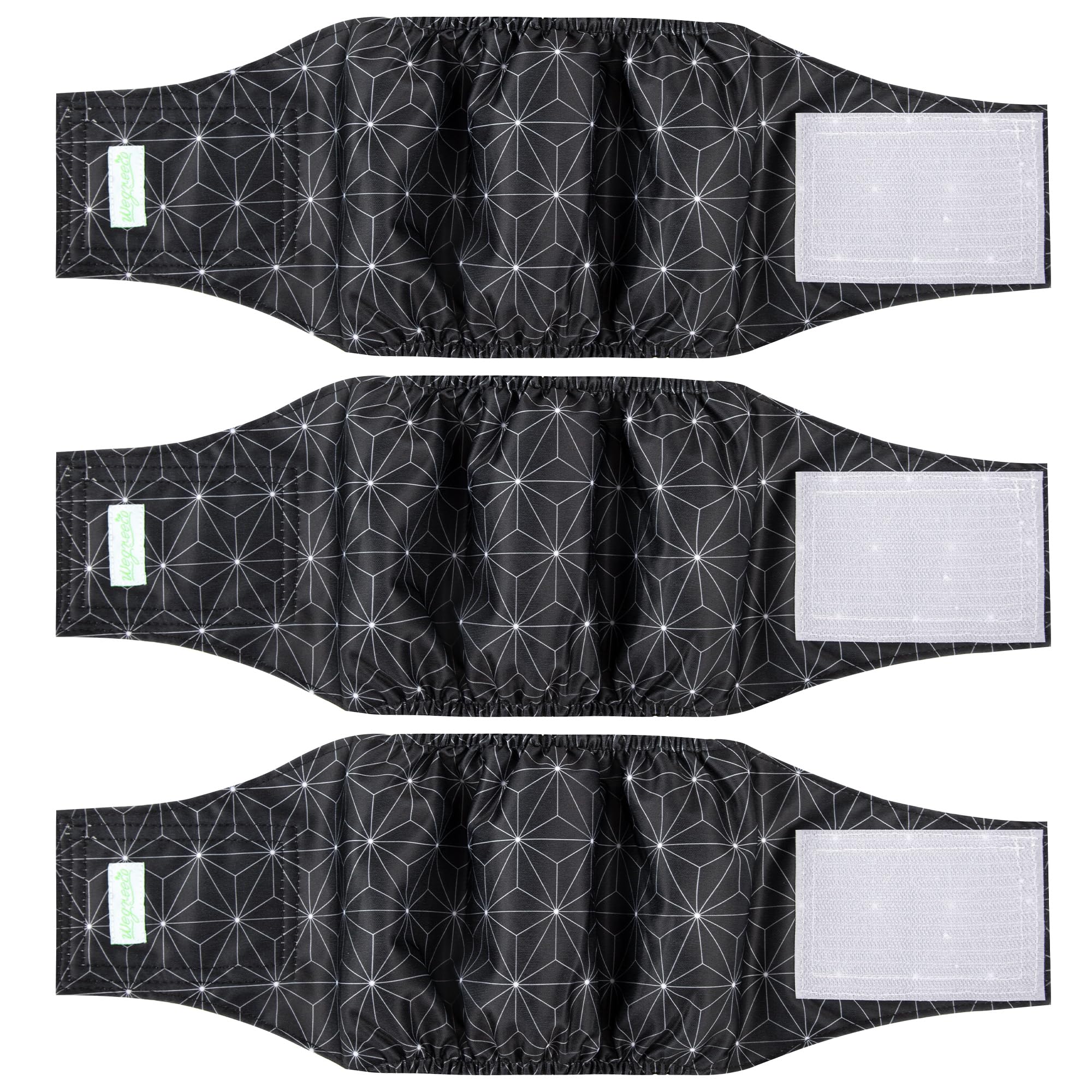 wegreeco Washable Male Dog Diapers (Pack of 3) - Washable Male Dog Belly Wrap (Black Asanoha Pattern, X-Small)