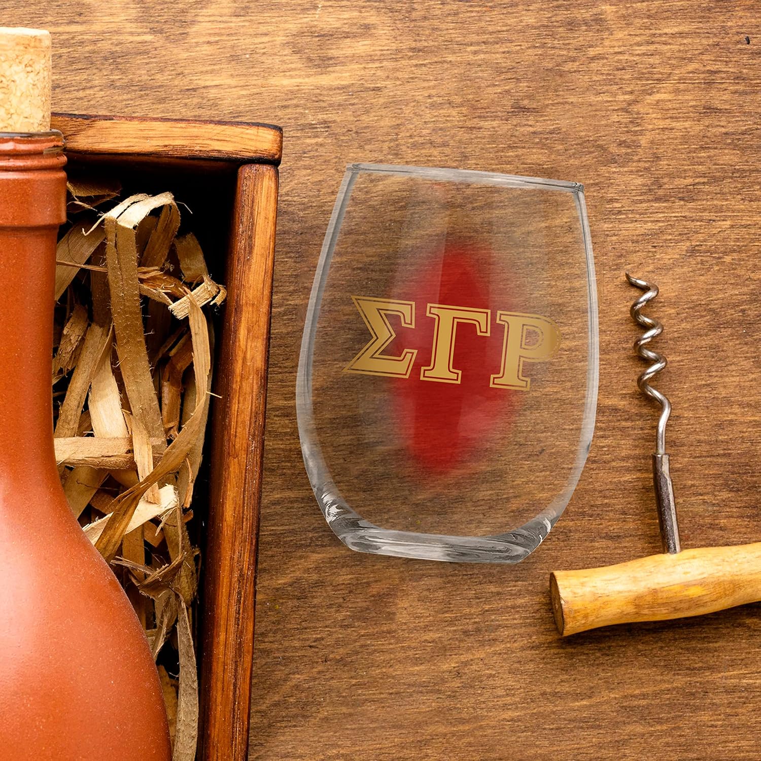 BBGreek Sigma Gamma Rho Paraphernalia - SGRho - Official Vendor - Set of Two 21 oz Stemless Wine Glasses with 10k Gold Ink - 1922