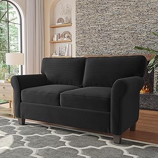 57" Modern 2-Seater Corduroy Sofa with Removable Backrest & Seat Cushions,Padded Armrests,High Rebound Sponge Filled with Solid Wood and Composite Frame