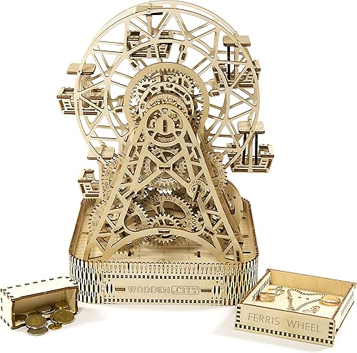Miniatura 9 de WOODEN.CITY Rompecabezas 3D de madera de rueda de fortuna grande para adultos, decoración de noria de madera, rompecabezas de madera 3D para