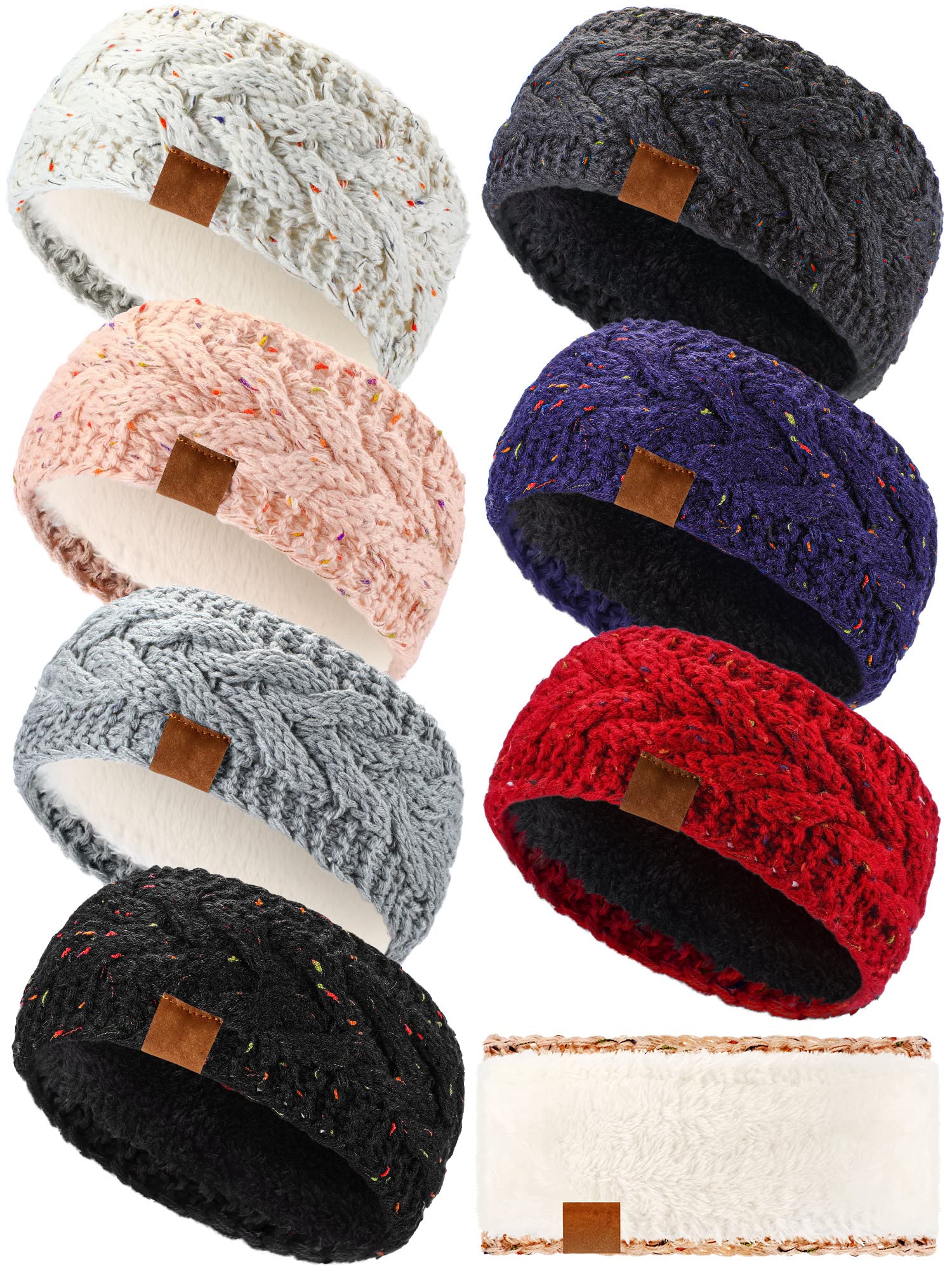 Geyoga 7 Pcs Women Winter Headbands Ear Warmer Women Knit Cable Headbands Fleece Lined Cold Weather Ear Muffs(Bright Colors)