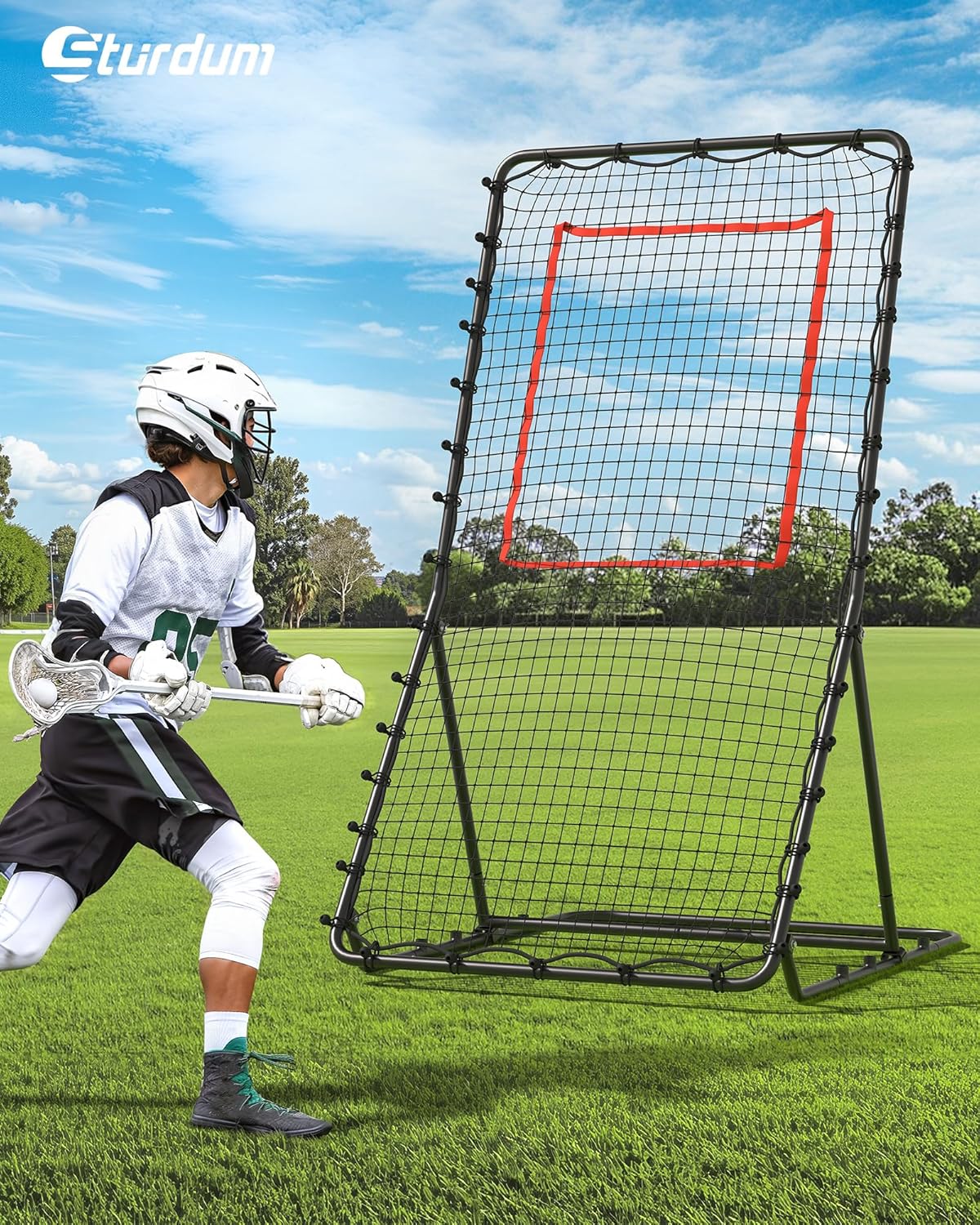 Lacrosse Rebounder with 5 Adjustable Angles & Target Sheet – 4x7 FT / 5x7 FT Multi-Sport Rebounder Net for Backyard Training