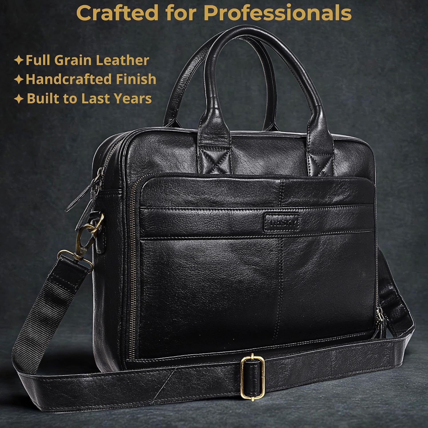 TRISKY Genuine Leather Laptop Bag For Men And Women - 18-inch Mens Leather Messenger Bag Crossbody For Office Business Travel - work bags for men - (Black)