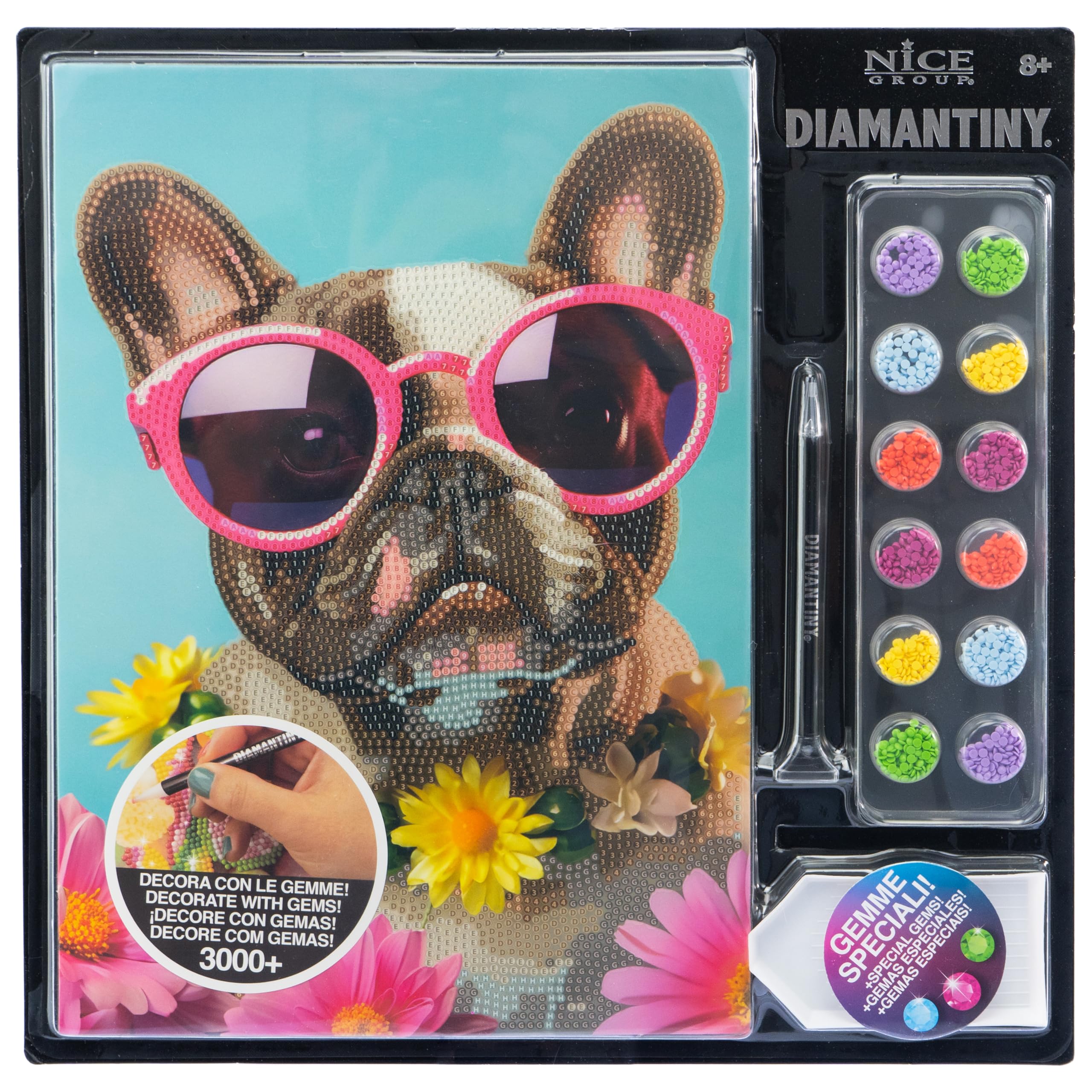 DIAMANTINY Level Up - Nice Group Creative Art, Diamond Painting Kit crea il mosaico, PETS, Carlino