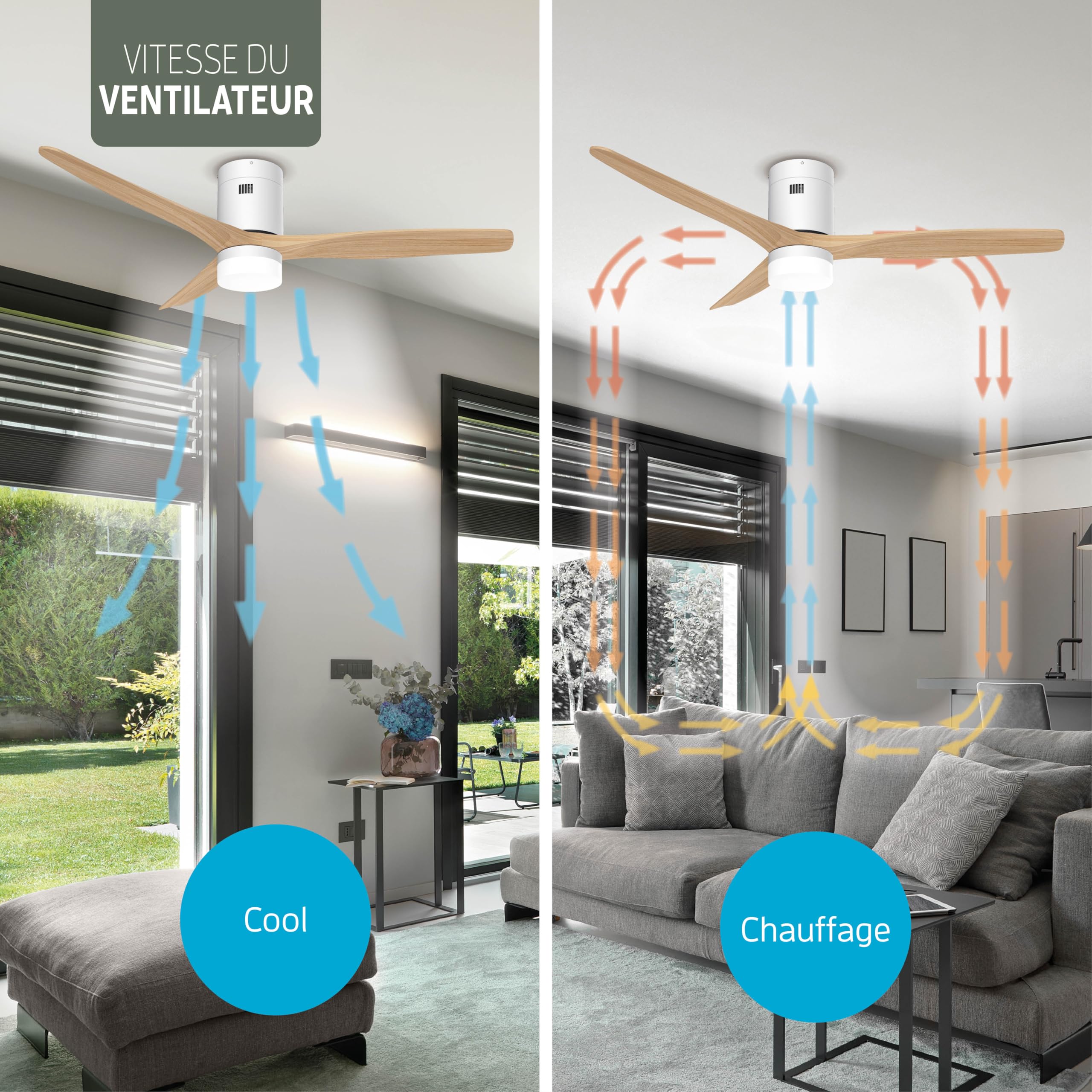 Varin® Ventilateur Plafond avec Lumiere Intelligent, Ø 132cm, Blanc/Bois