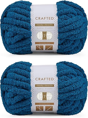 Crafted By Catherine Hilo de felpilla grueso, paquete de 2 (41 yardas cada madeja), turquesa, calibre 7 Jumbo