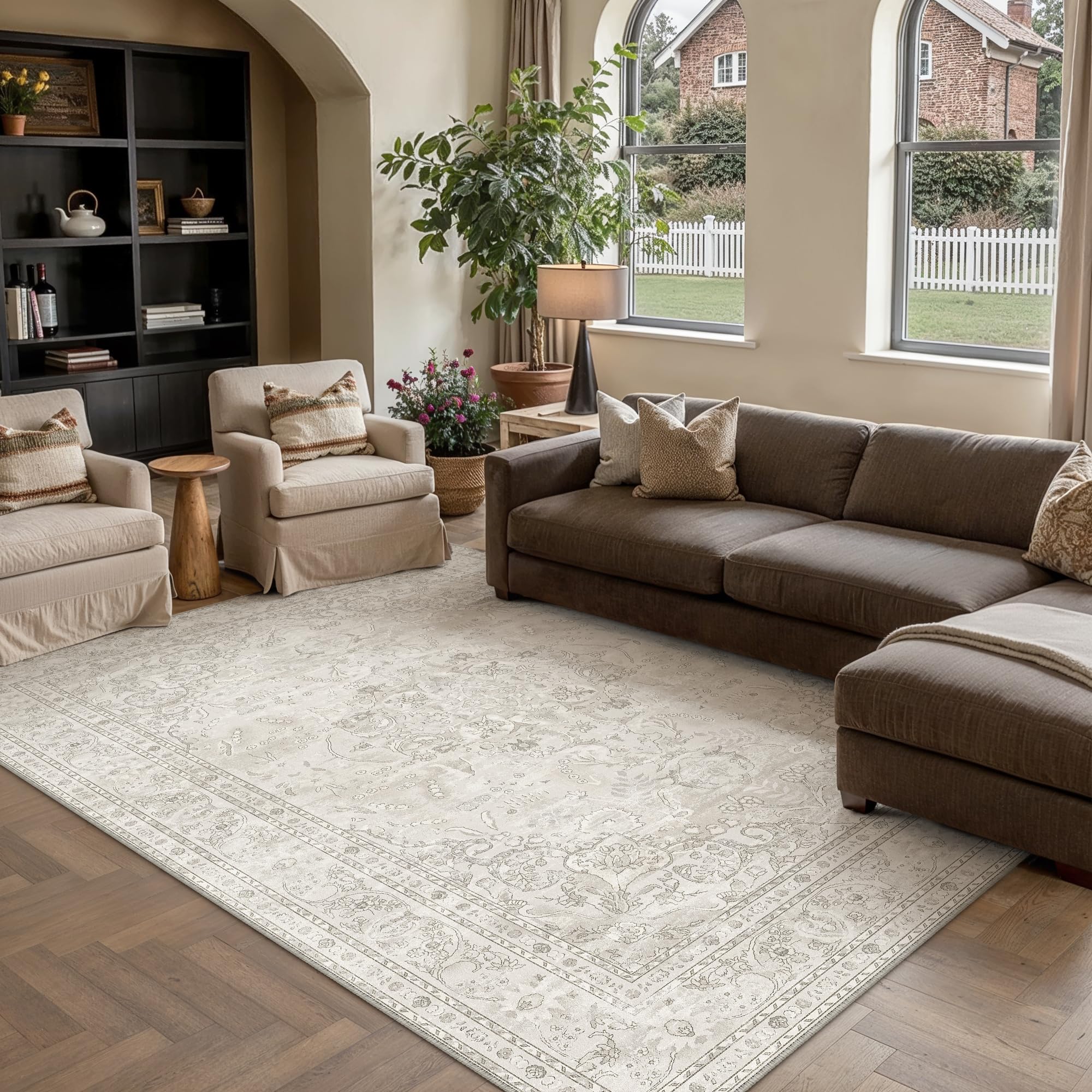 PureCozy Vintage Rugs Living Room Washable Large Rug 160x230cm Beige — image 1